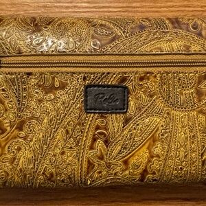 Relic Wallet Tri Fold Brown Vegan Faux Leather Embossed Paisley Design No flaws